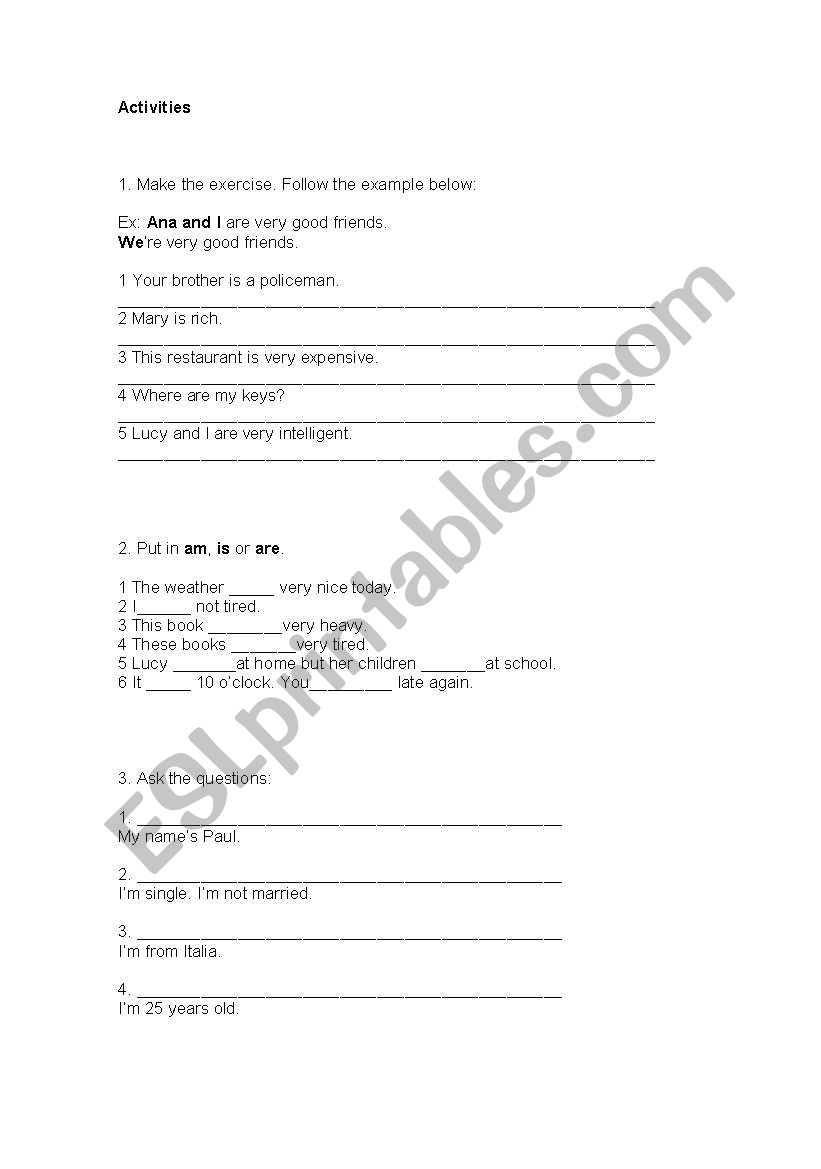 Verb to be worksheet