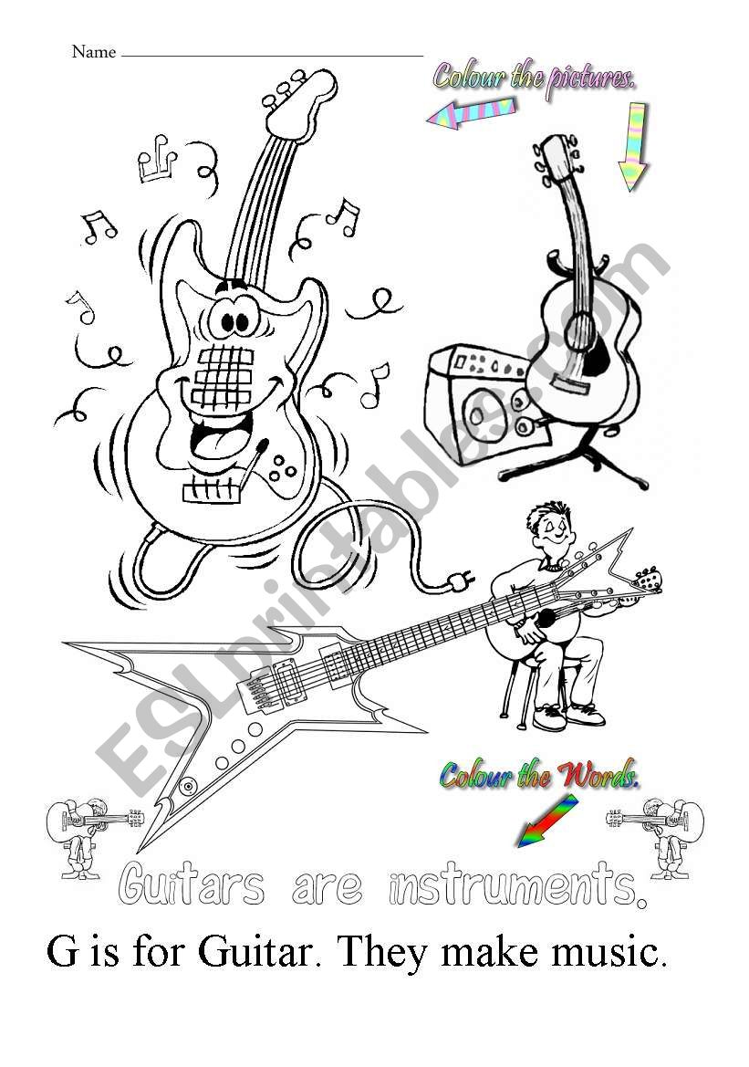 G is for guitar worksheet