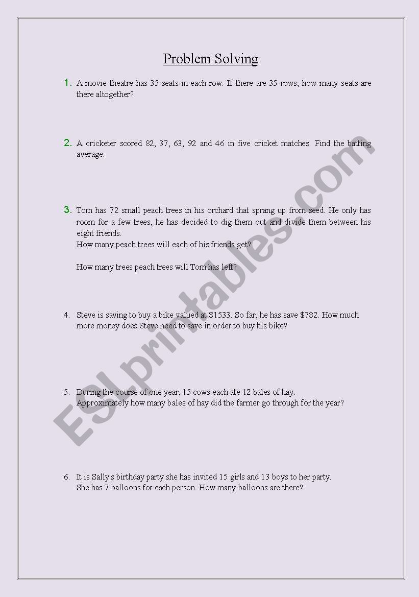 Problem Solving worksheet