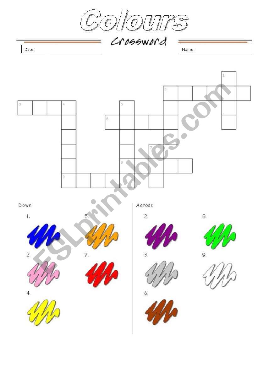 colours crossword worksheet