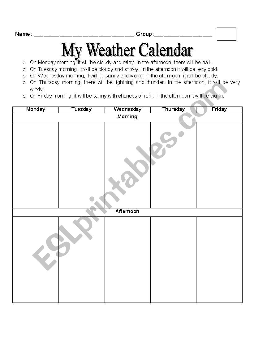 Weather Calendar worksheet