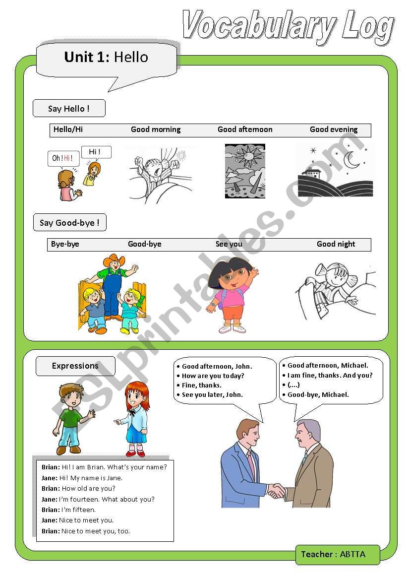 Vocabulary log 1: Hello! worksheet