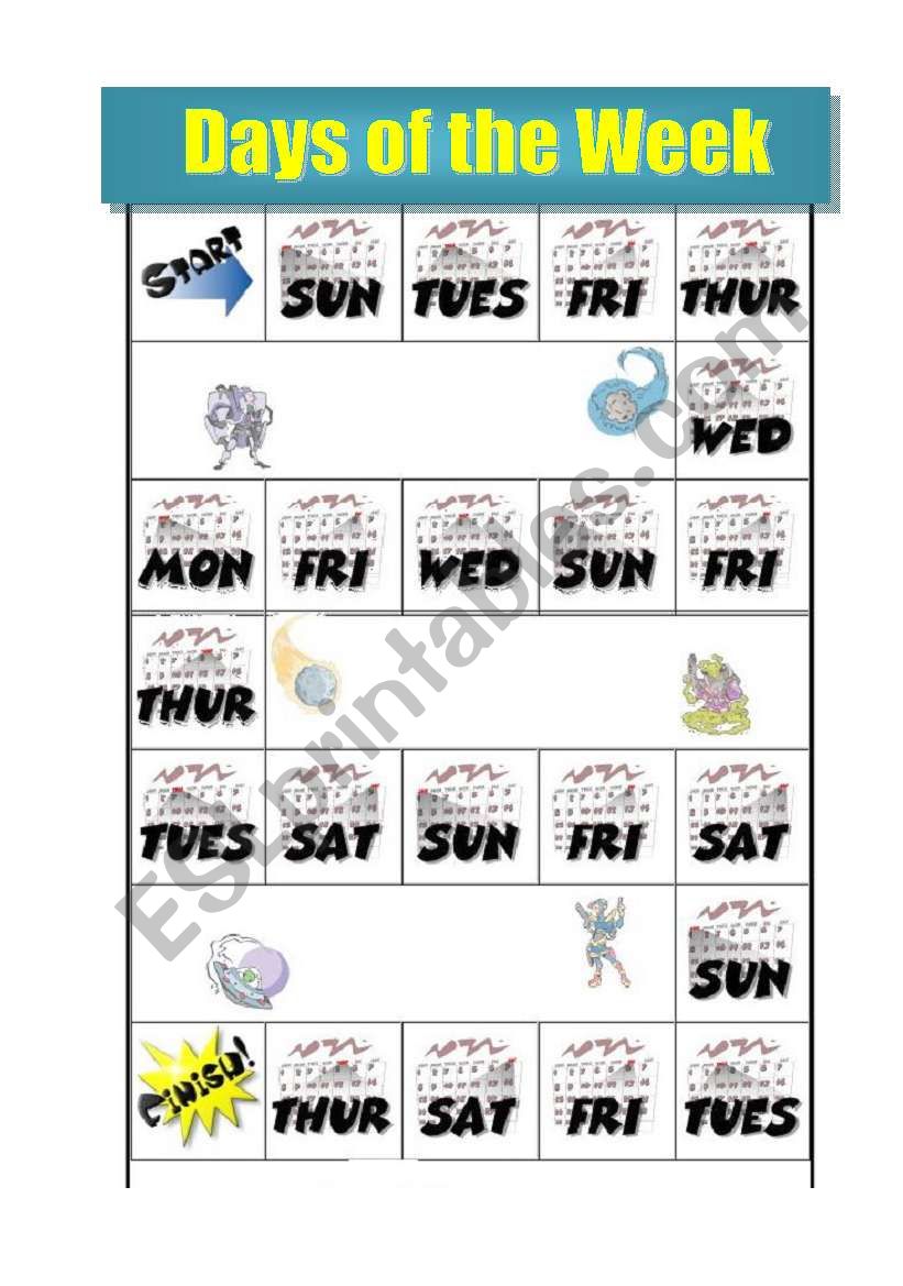 Days of the week (board game) worksheet