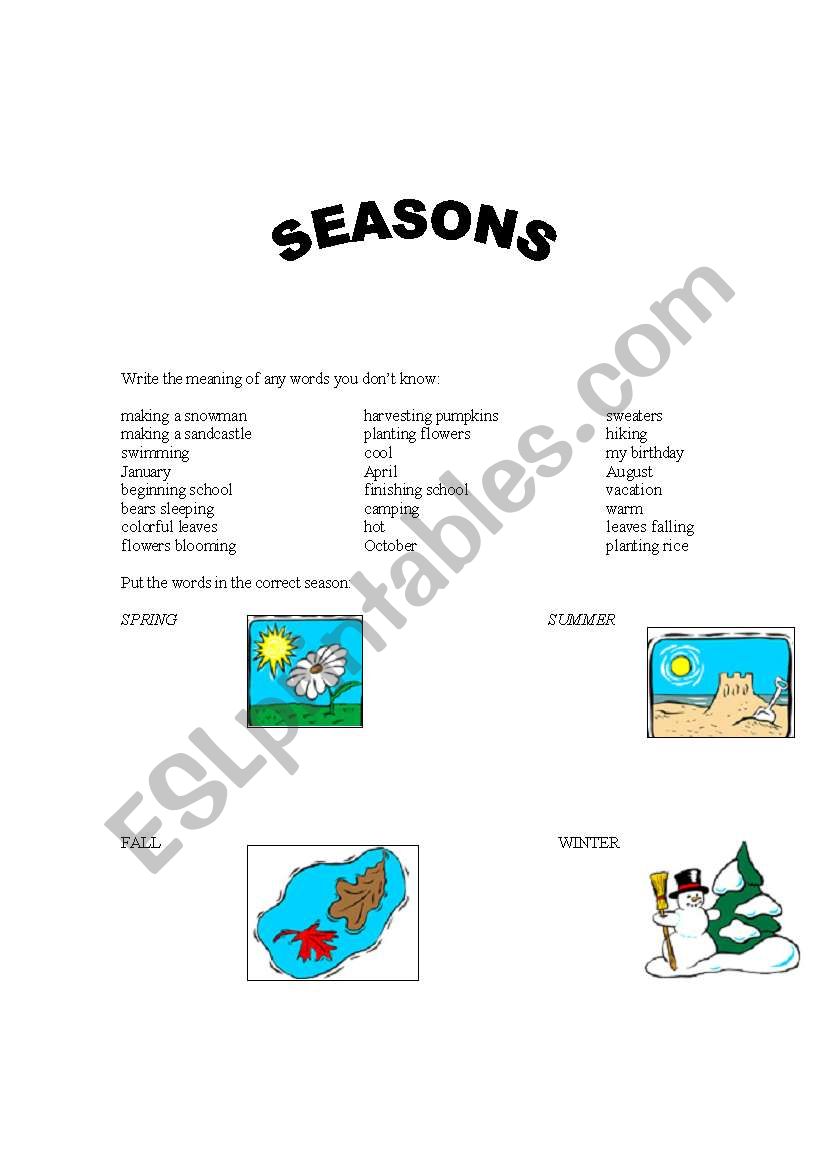 Seasons worksheet