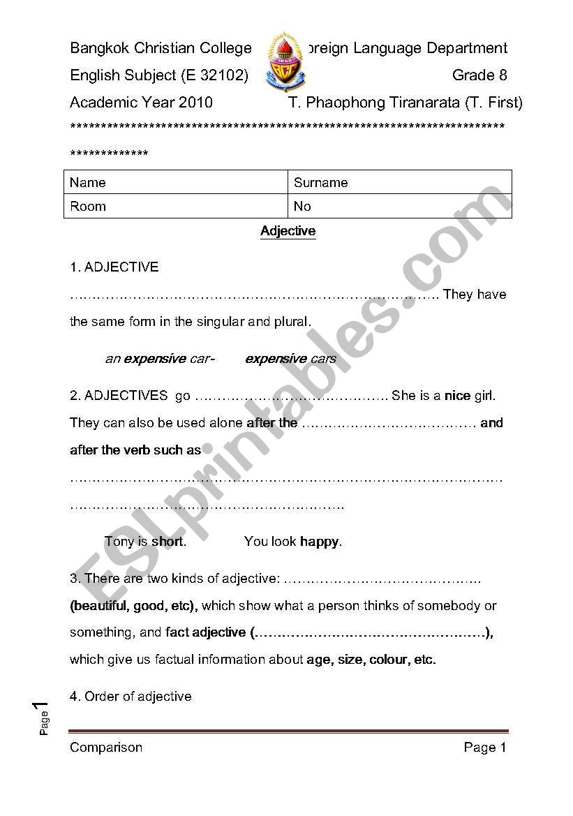 comparison worksheet