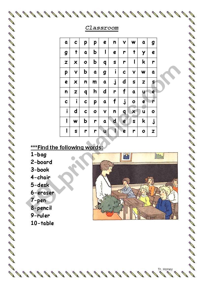 classroom objects worksheet