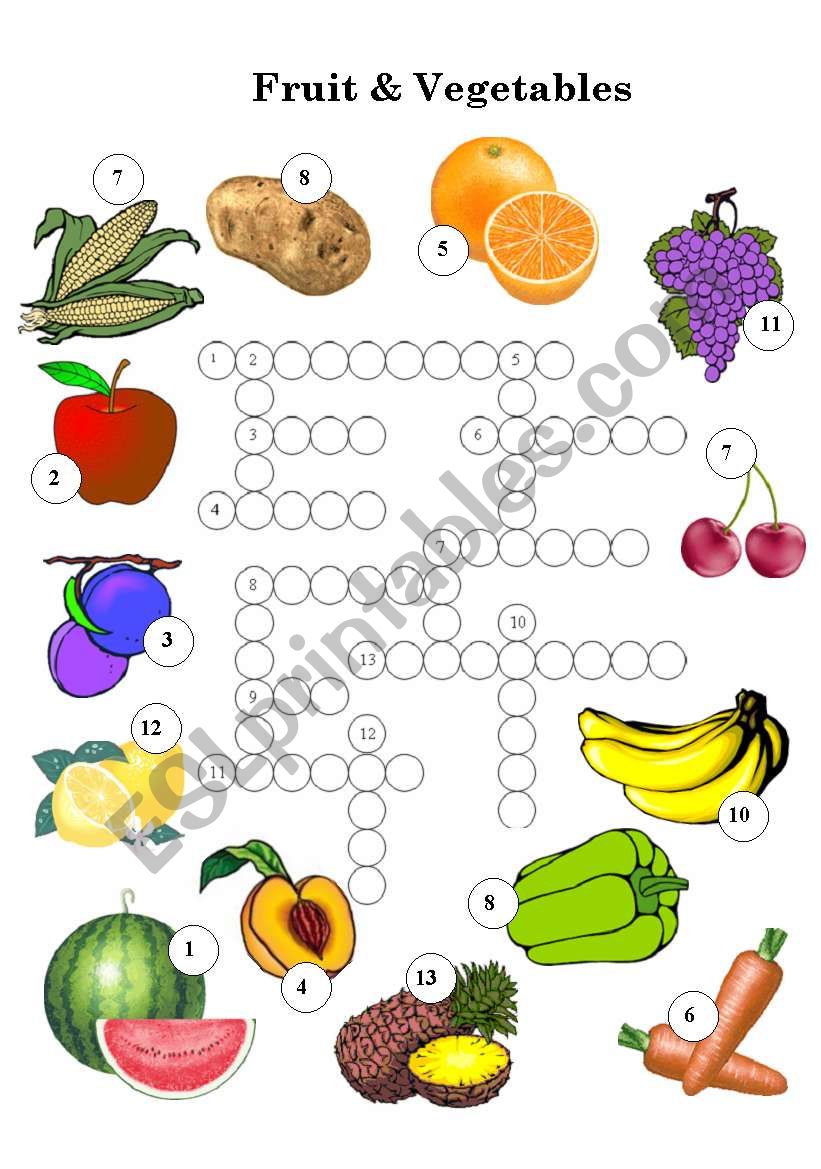 Fruit and Vegetables Crossword