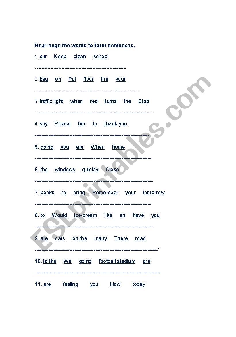 word order worksheet