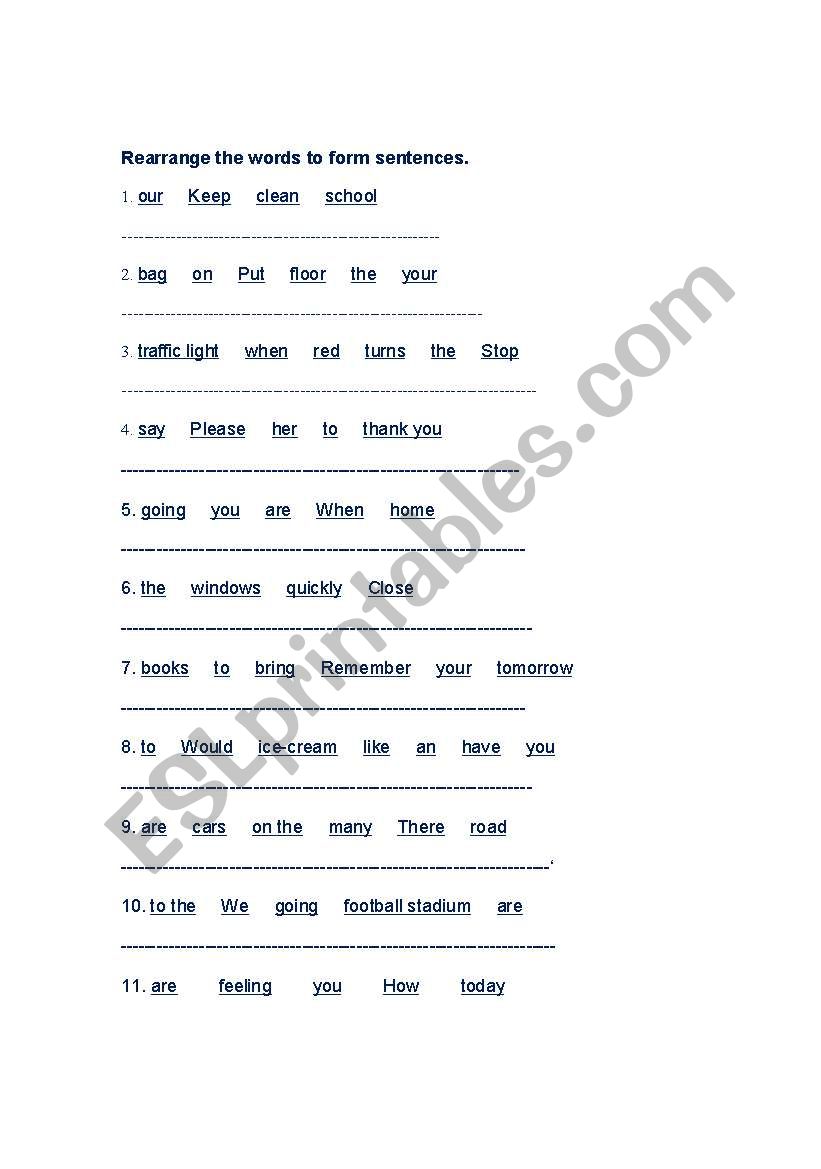 word order worksheet