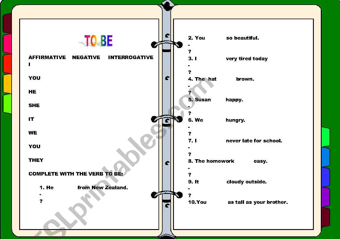 TO BE  worksheet