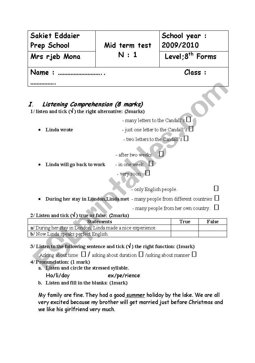 8th forms test worksheet