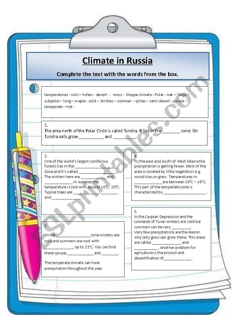 Climate in Russia worksheet