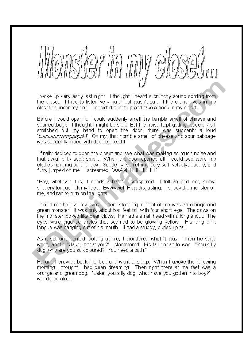 Monster senses comprehension worksheet