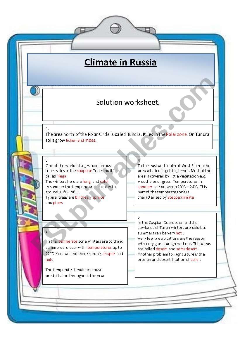Climate in Russia  worksheet