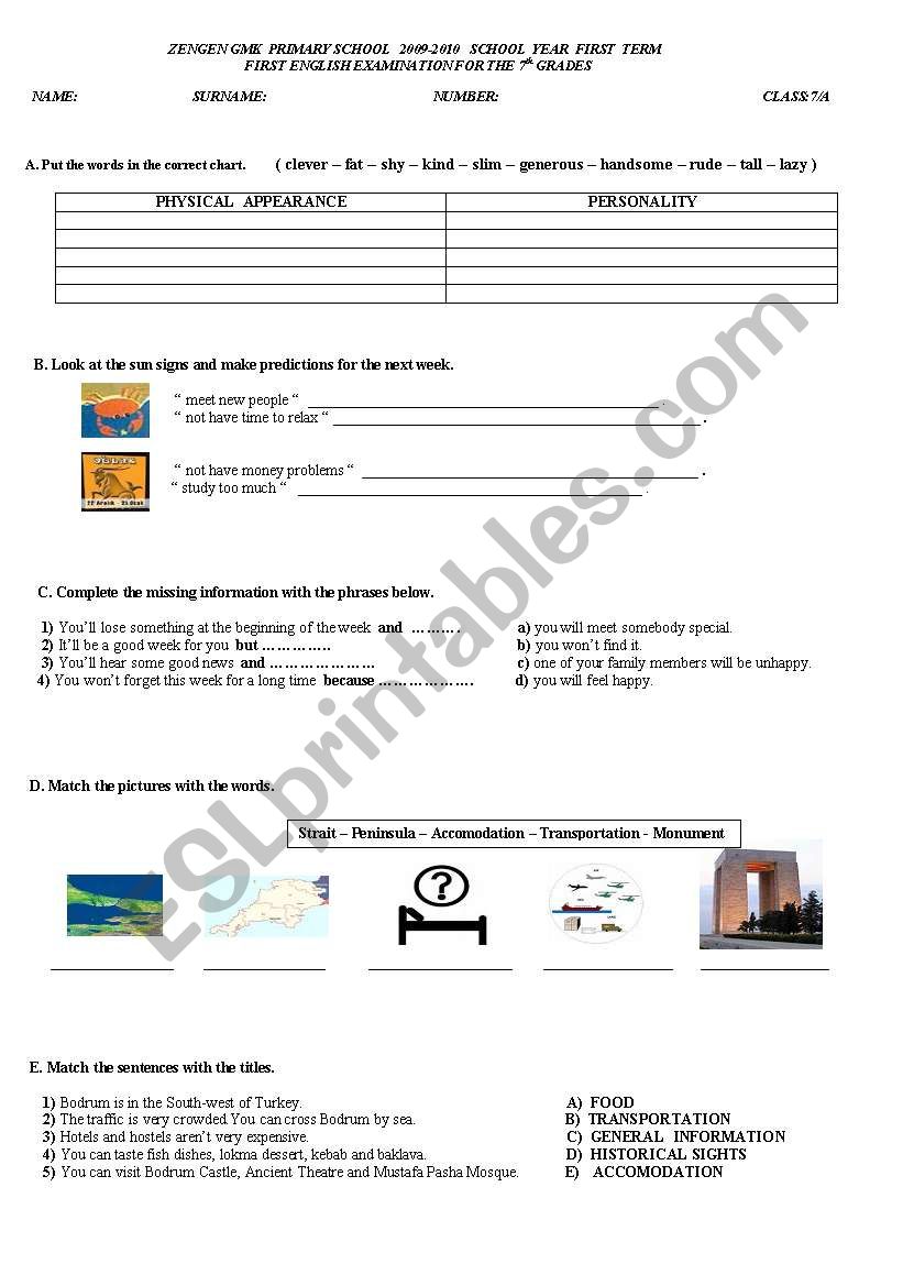 7th grade 1st term 1st  written exam