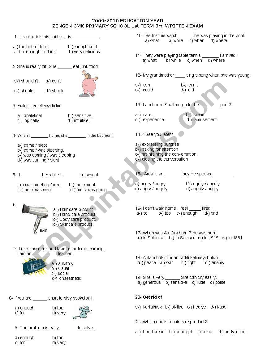 1st term 3th written exam for 8th grade