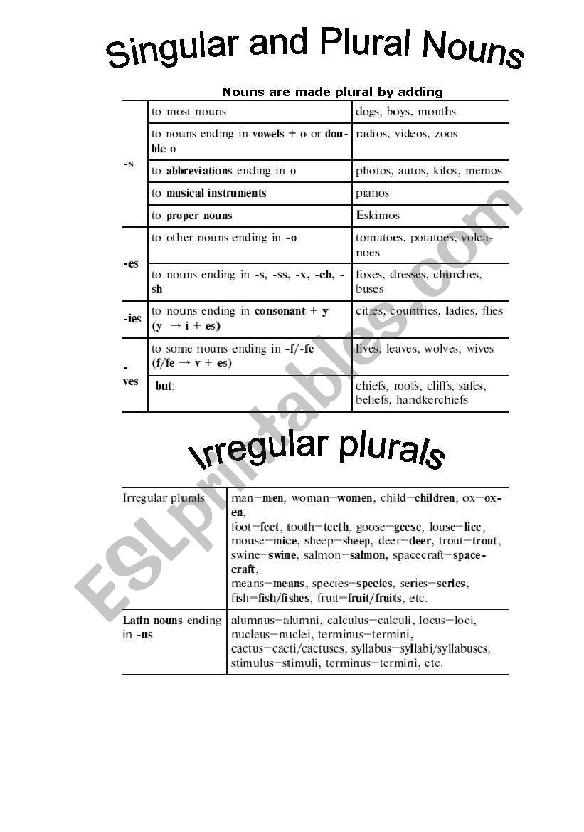 Singular and Plural Nouns worksheet