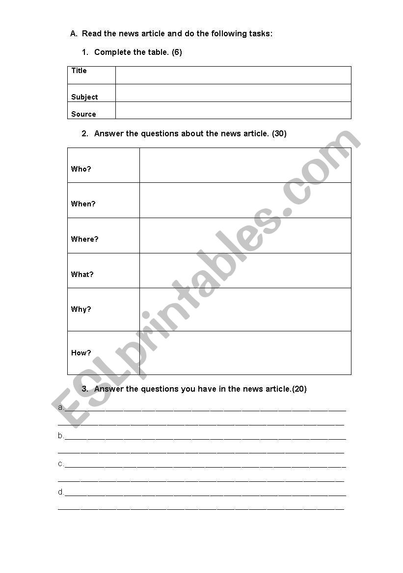 News worksheet