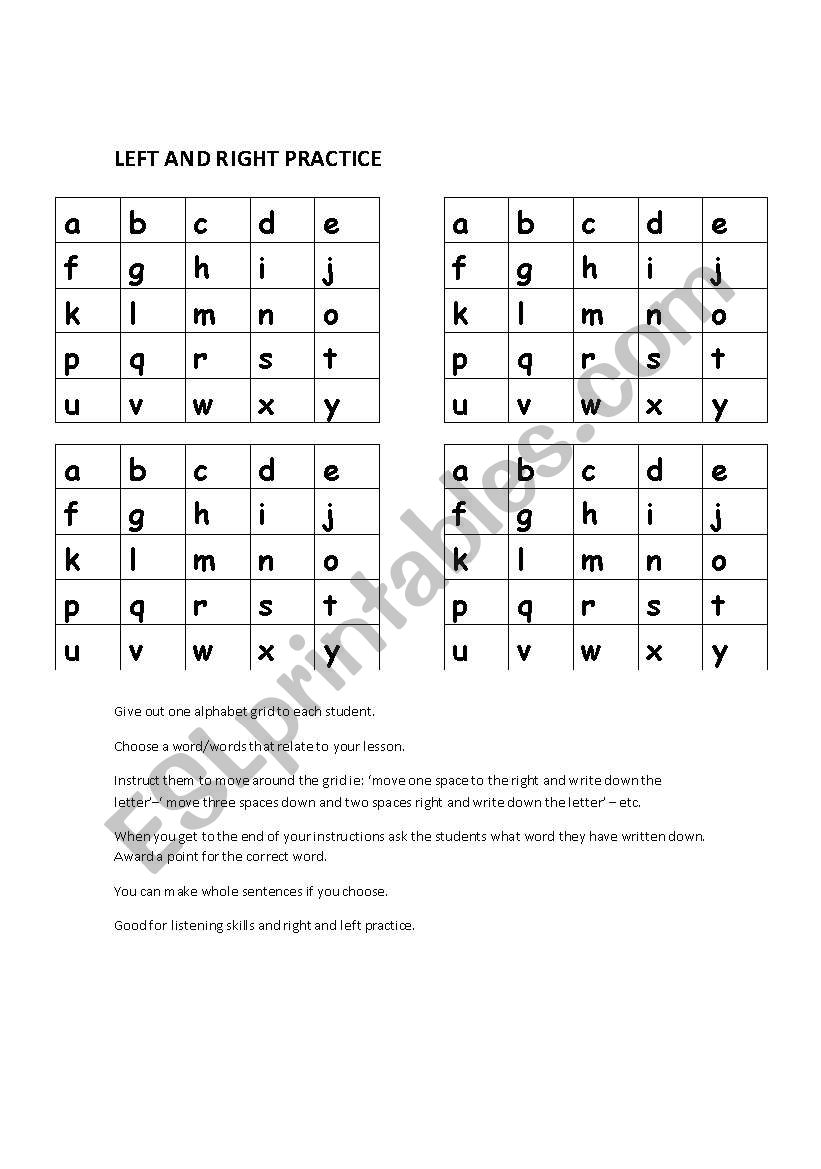 Left and Right Practise worksheet