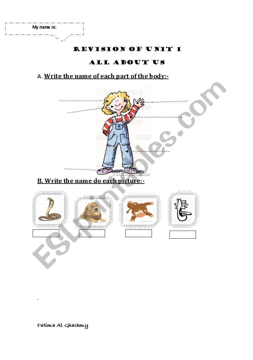 body part and animals worksheet