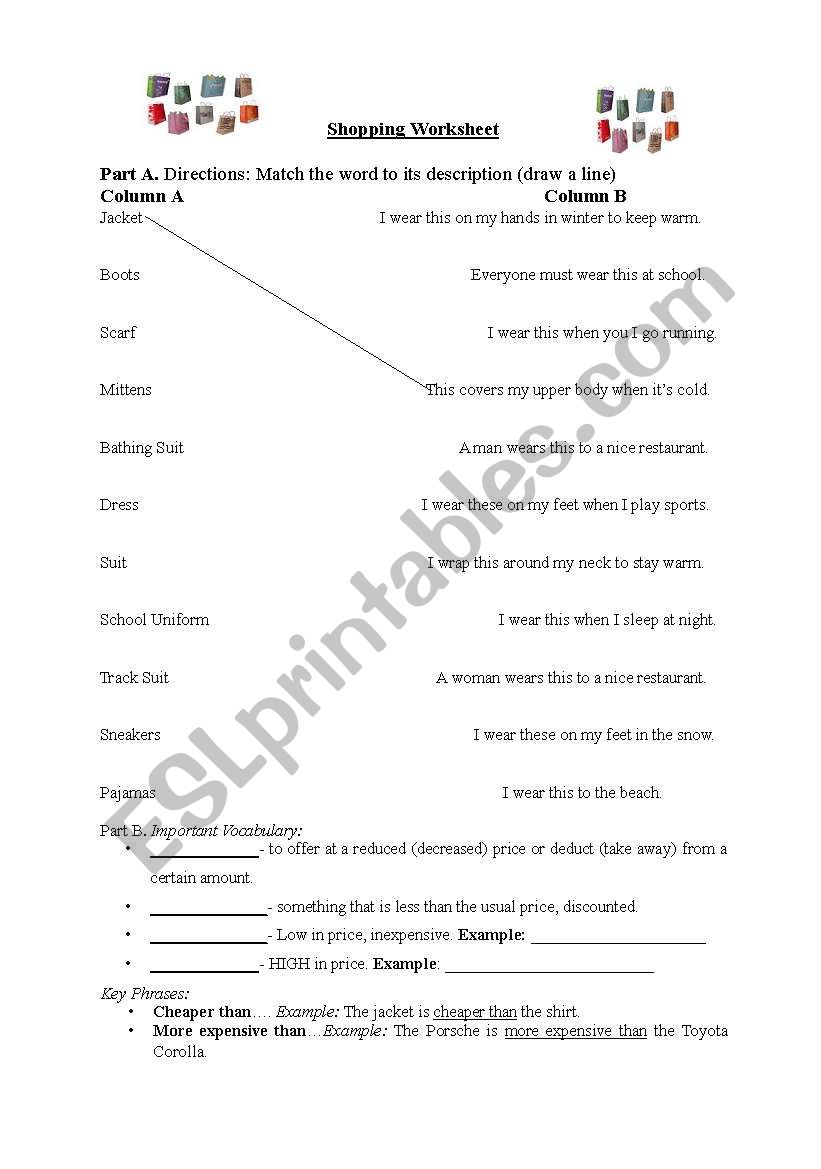 Shopping Worksheet worksheet