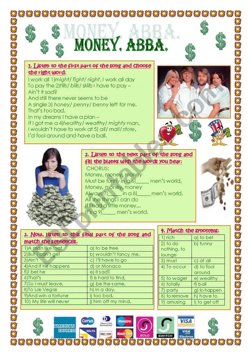 Song: Abba. Mone, Money worksheet