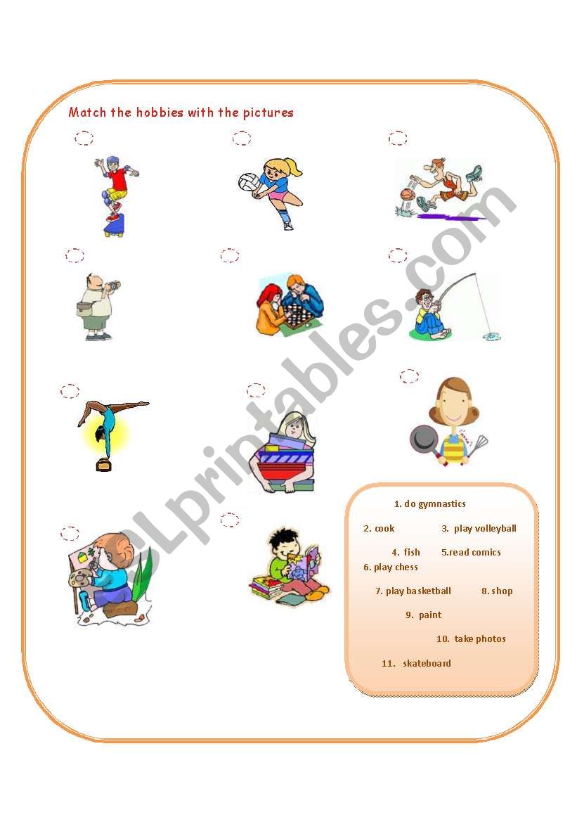 HOBBIES worksheet