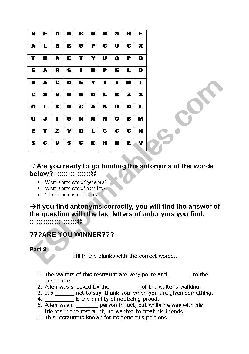 antonym worksheet