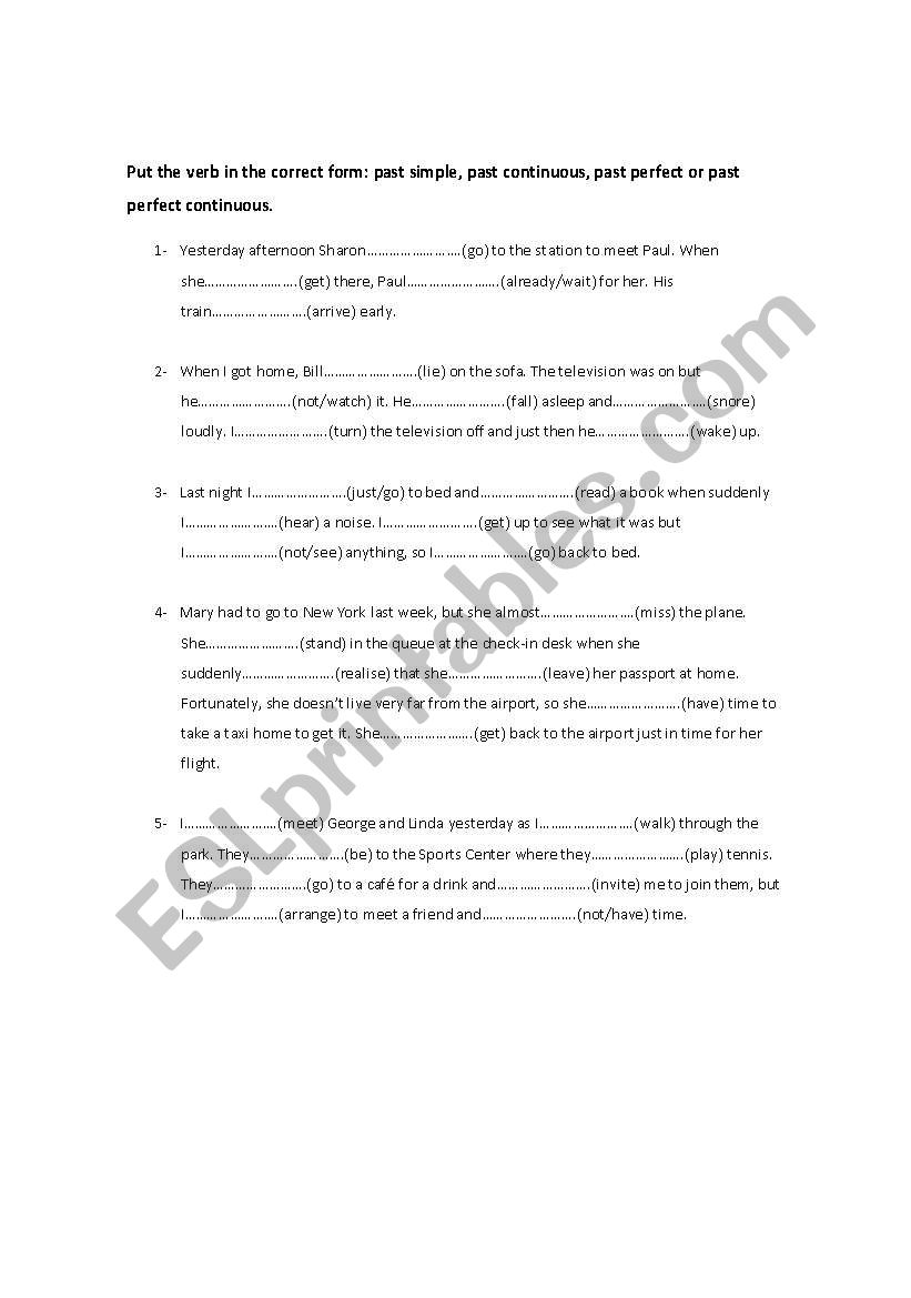 PAST TENSES Exercise (/w KEY) worksheet