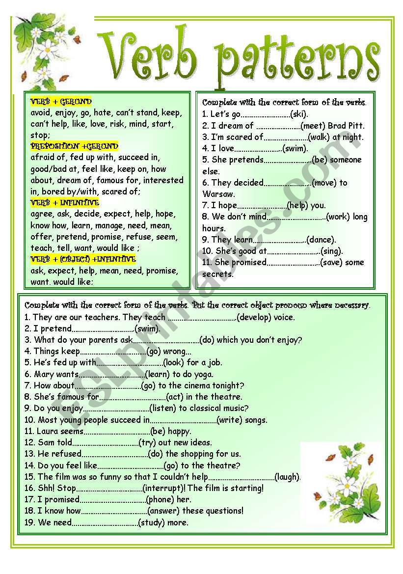 Verb patterns (gerunds and infinitives)