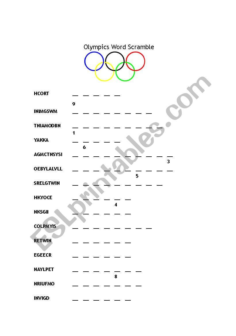 Olympics Word Scramble worksheet