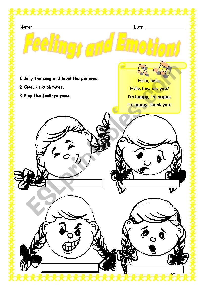 Feelings and emotions worksheet