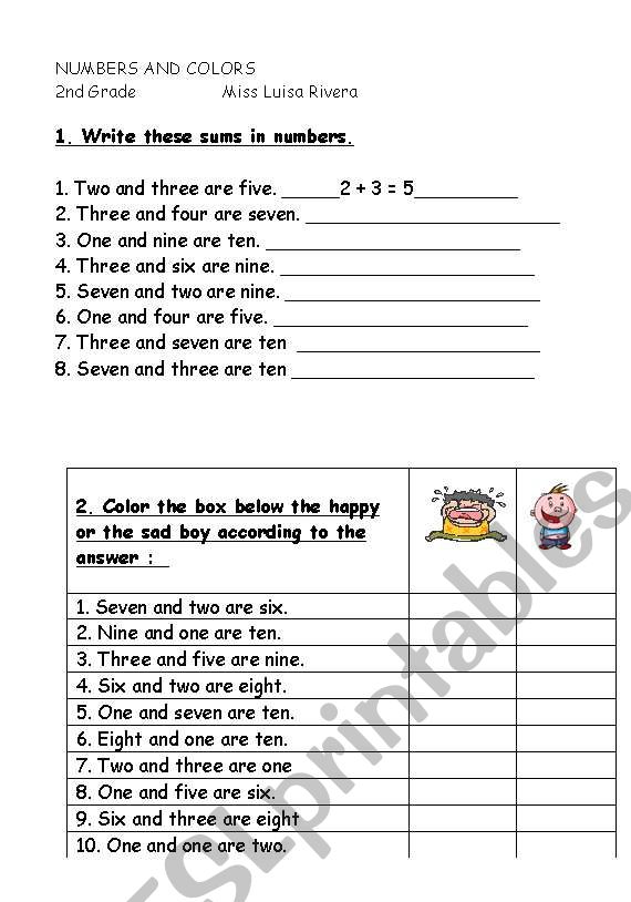 numbers and colors worksheet