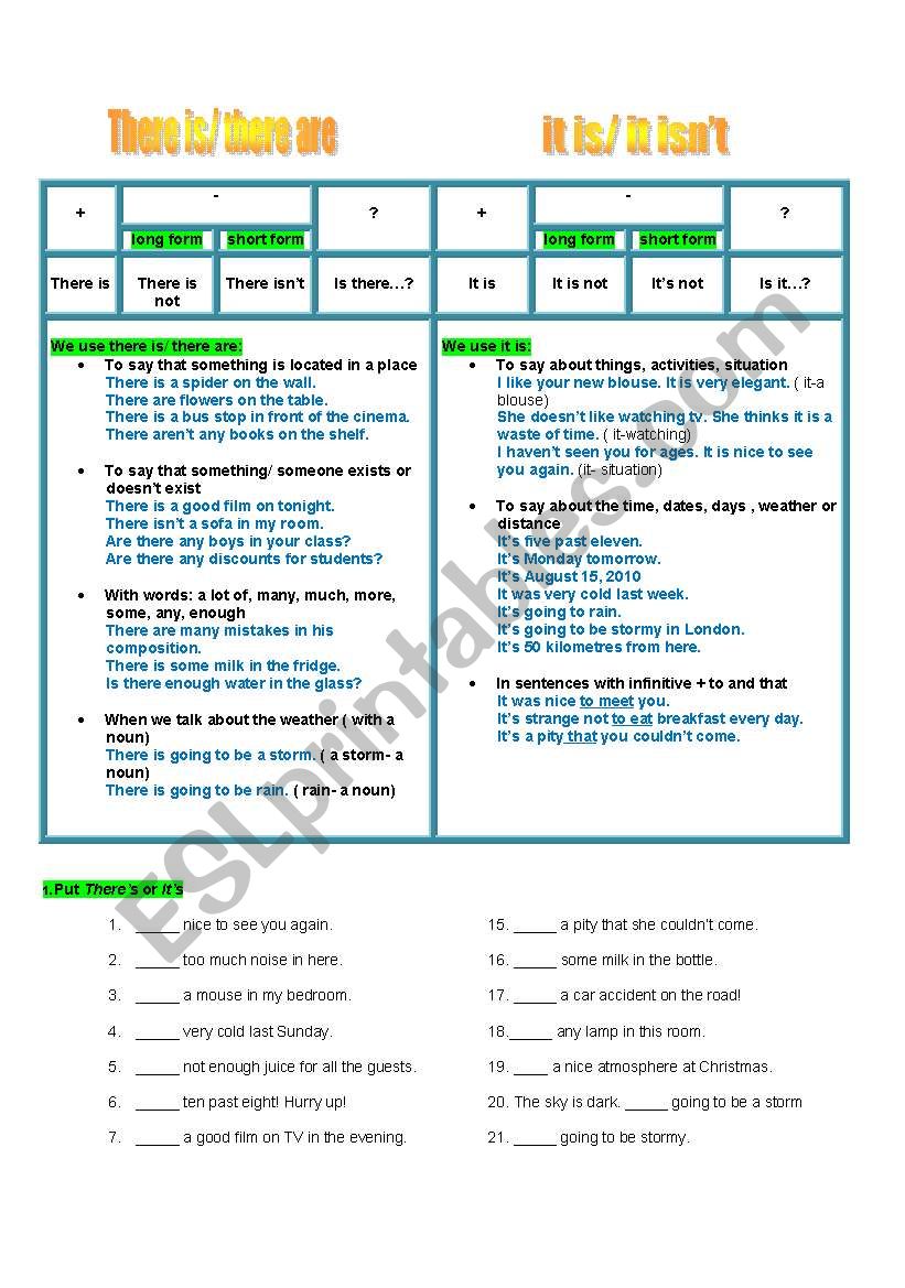  there is/ there are/ it is  worksheet