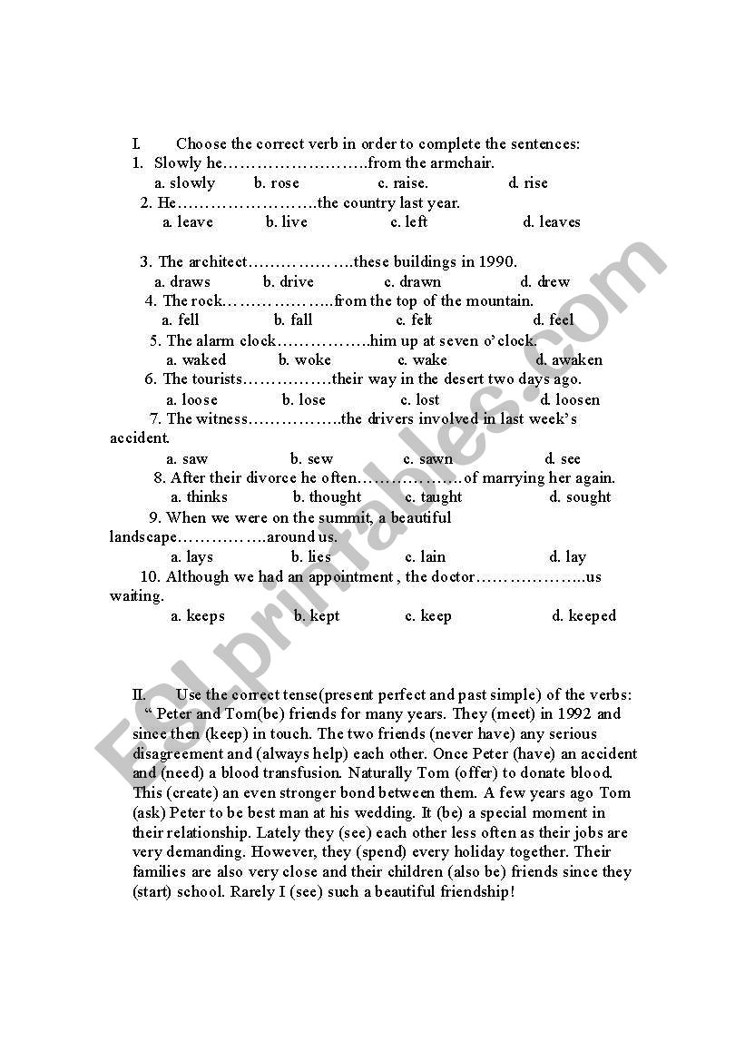 verb tenses worksheet