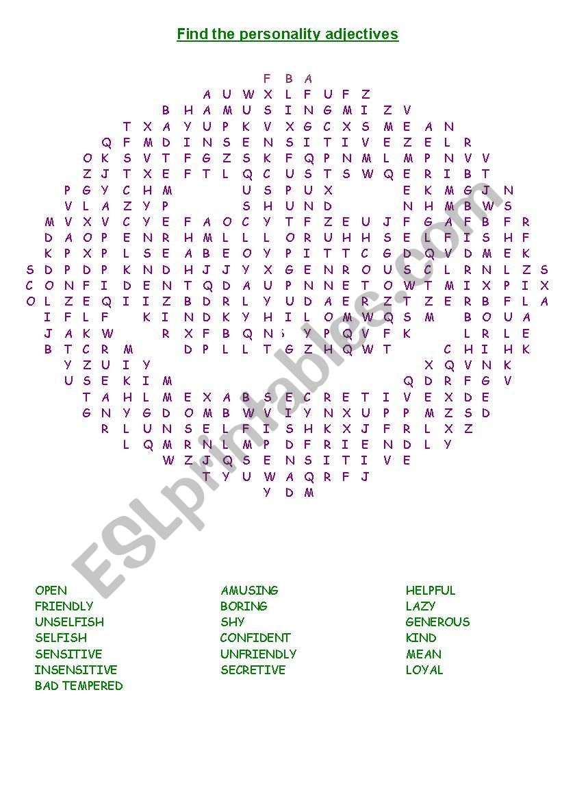 Personality adjectives worksheet