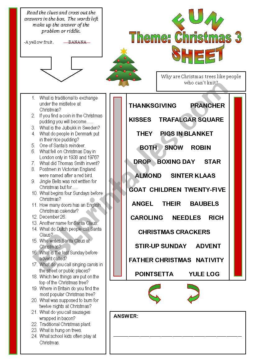 Fun Sheet Theme: Christmas 3 worksheet