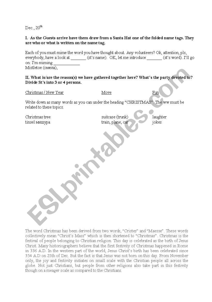 Christmas party worksheet