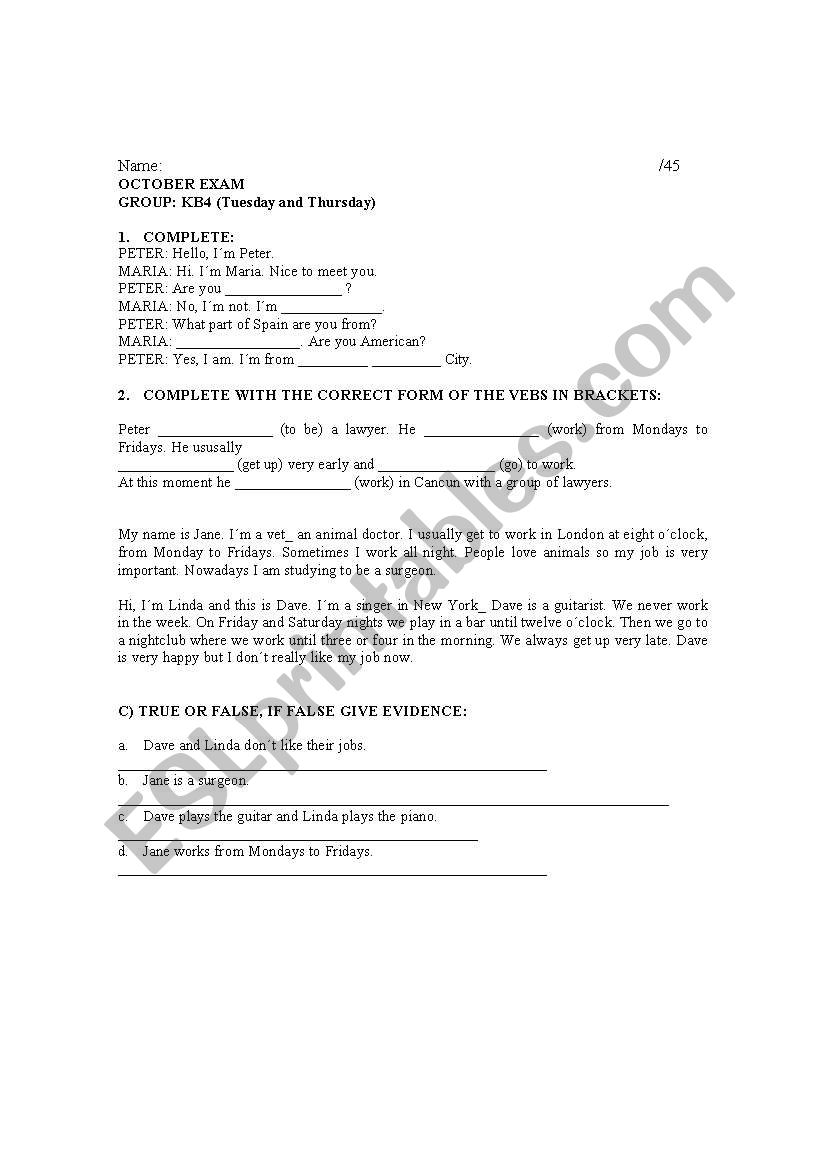test about kid box 4 worksheet