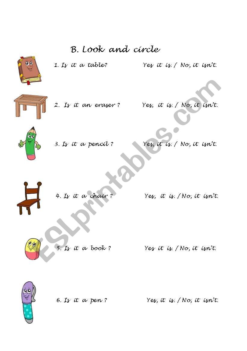 classroom objects worksheet