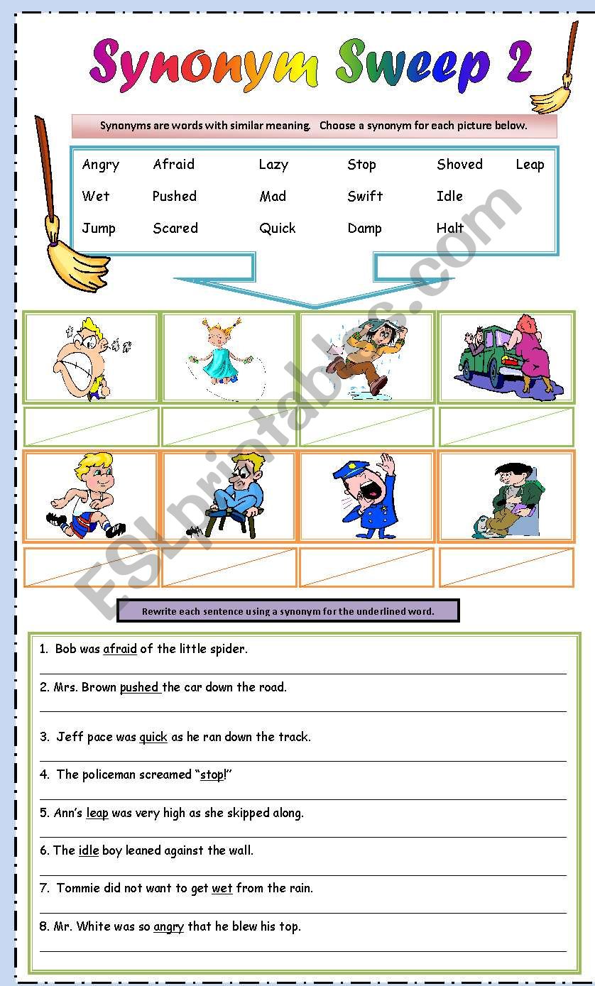 Synonym Sweep Part 2 worksheet