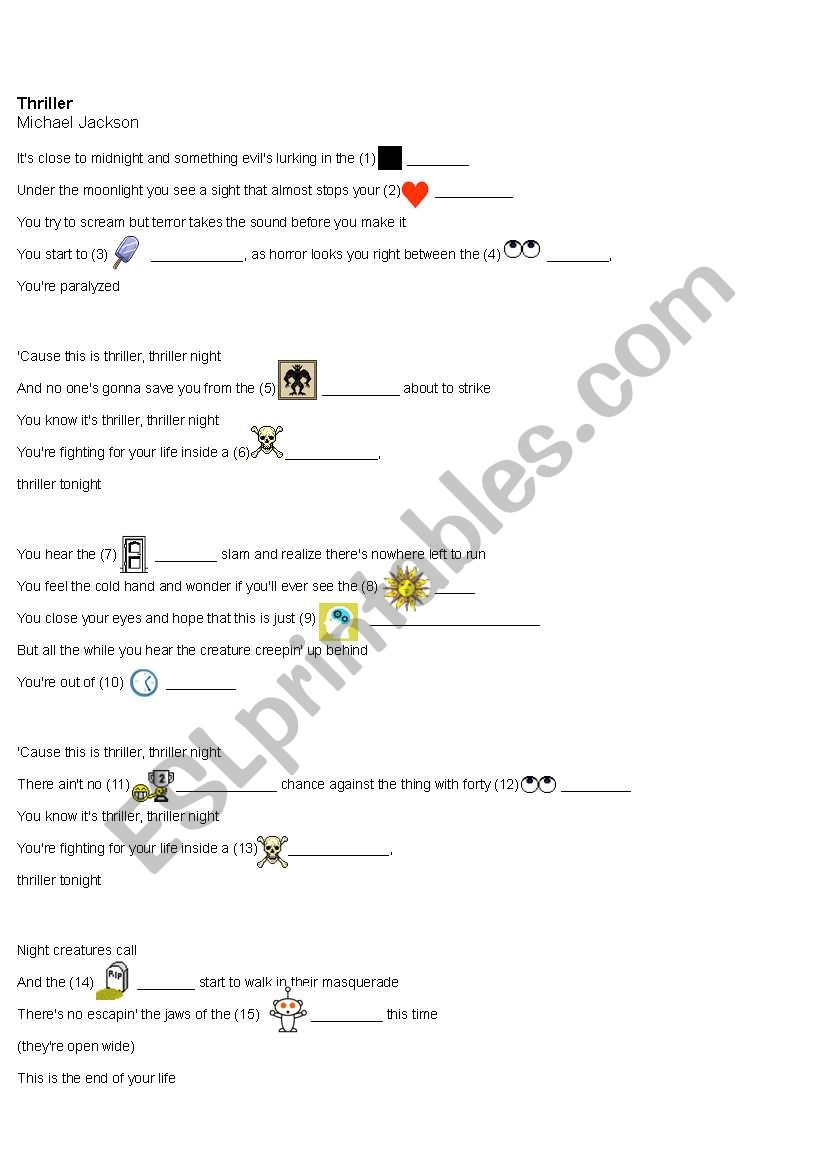 Thriller - Picture Gapfill worksheet