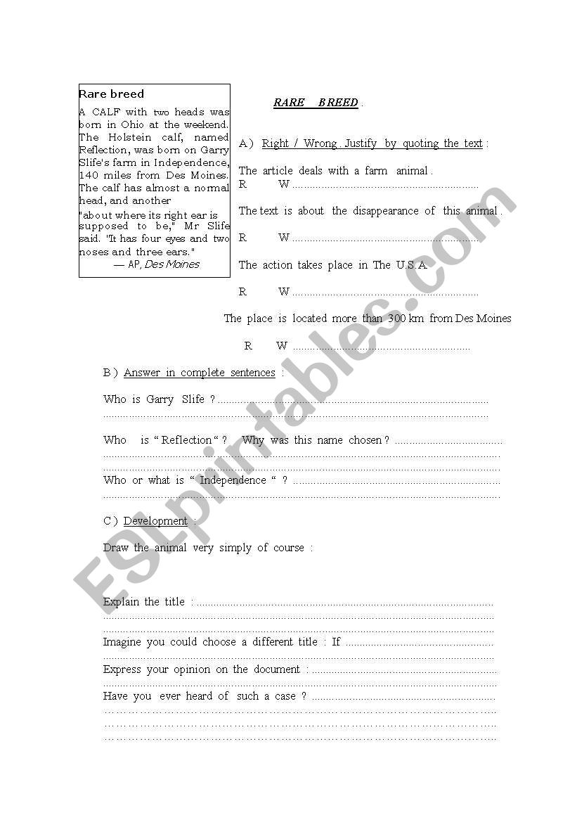 Rare breed  worksheet