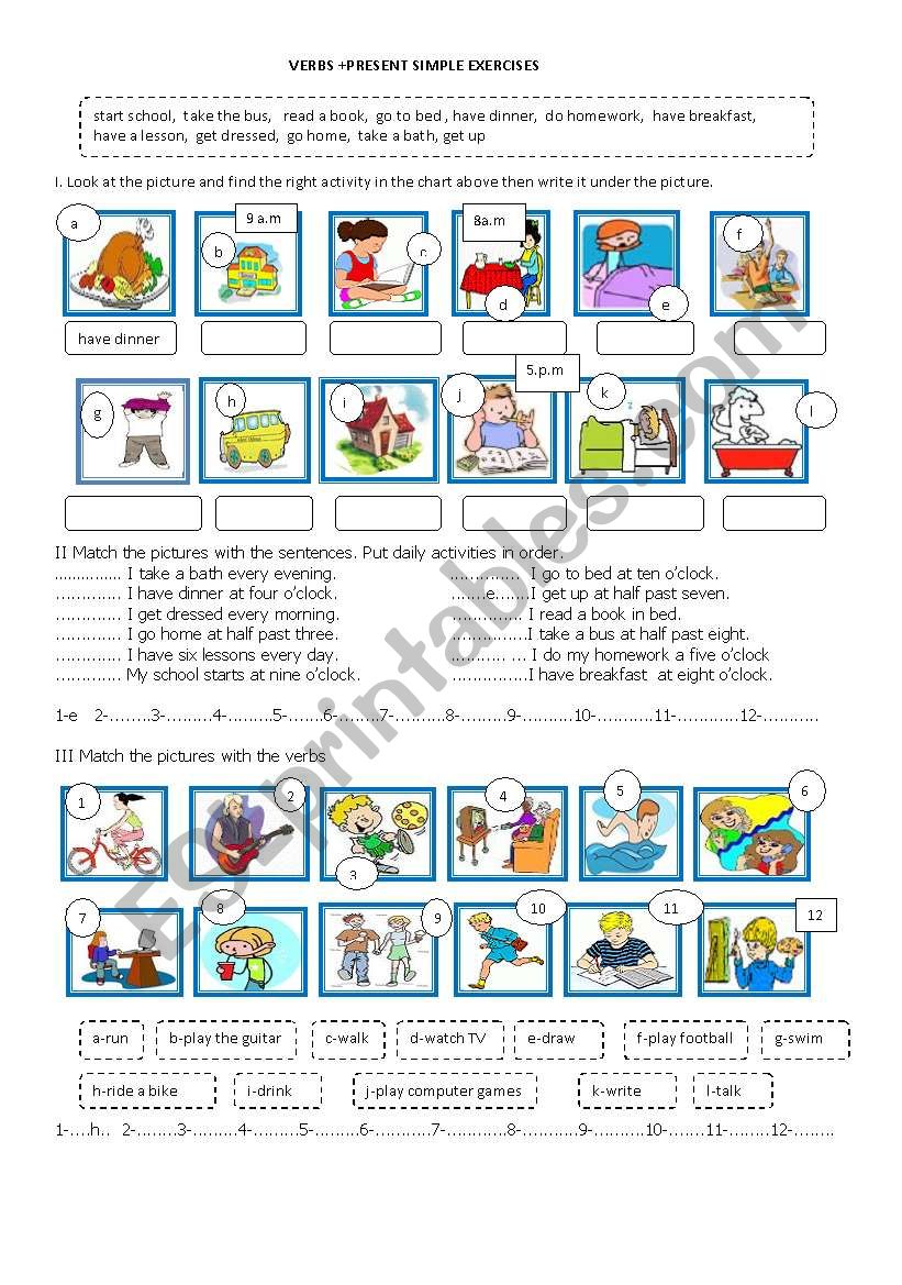 Verbs+Present Simple Exercises
