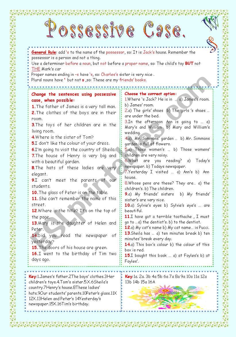 THE POSSESSIVE CASE. worksheet