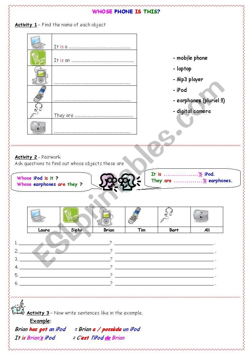 Whose cell is it? worksheet