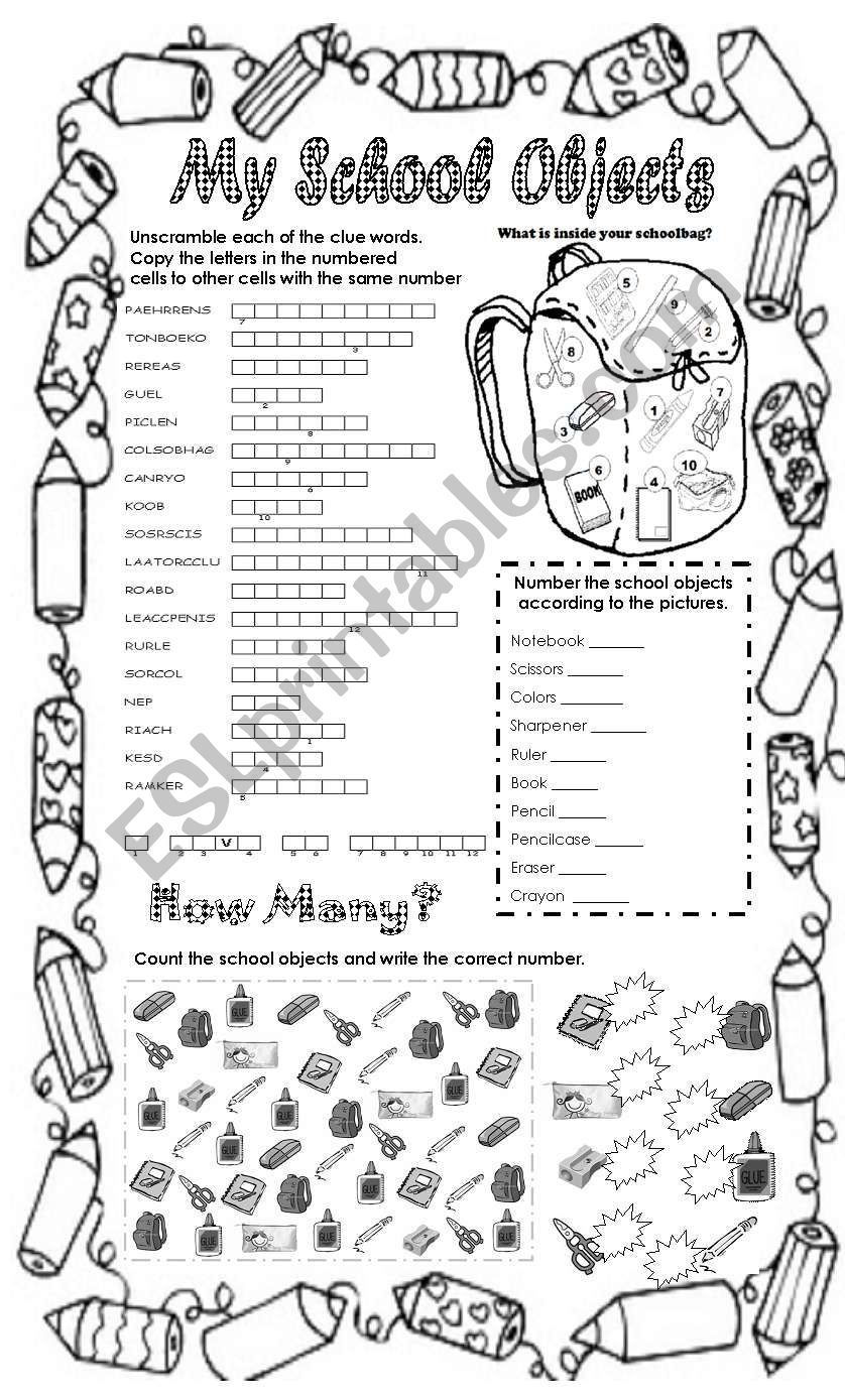 my school objects part 2 worksheet