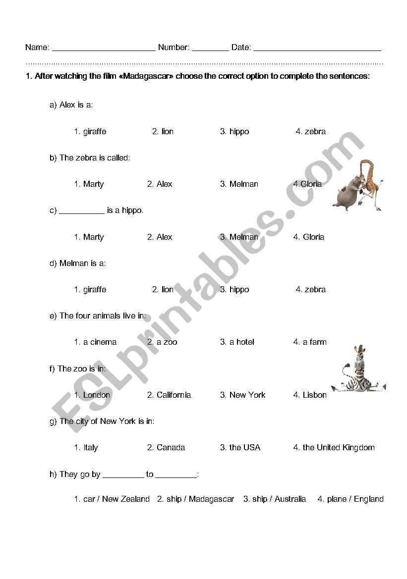 Madagascar - DVD worksheet worksheet