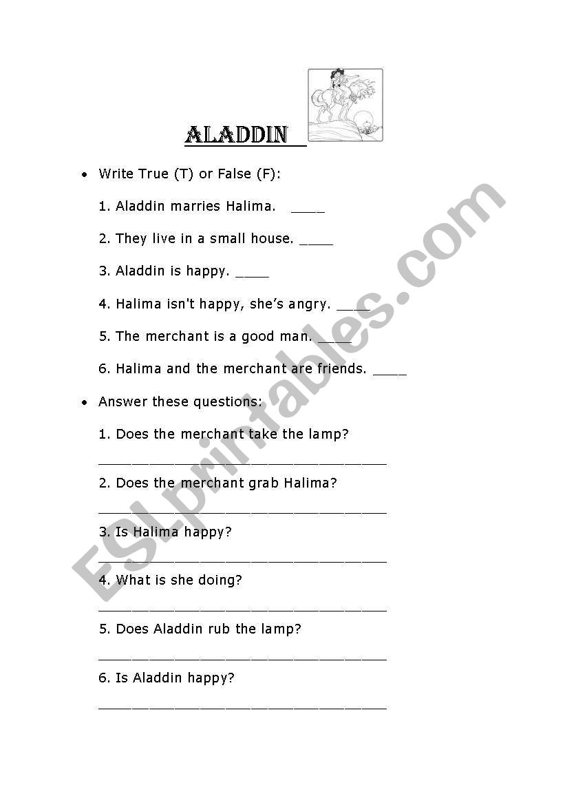 Aladdin worksheet