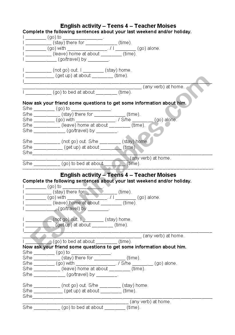 Past simple worksheet